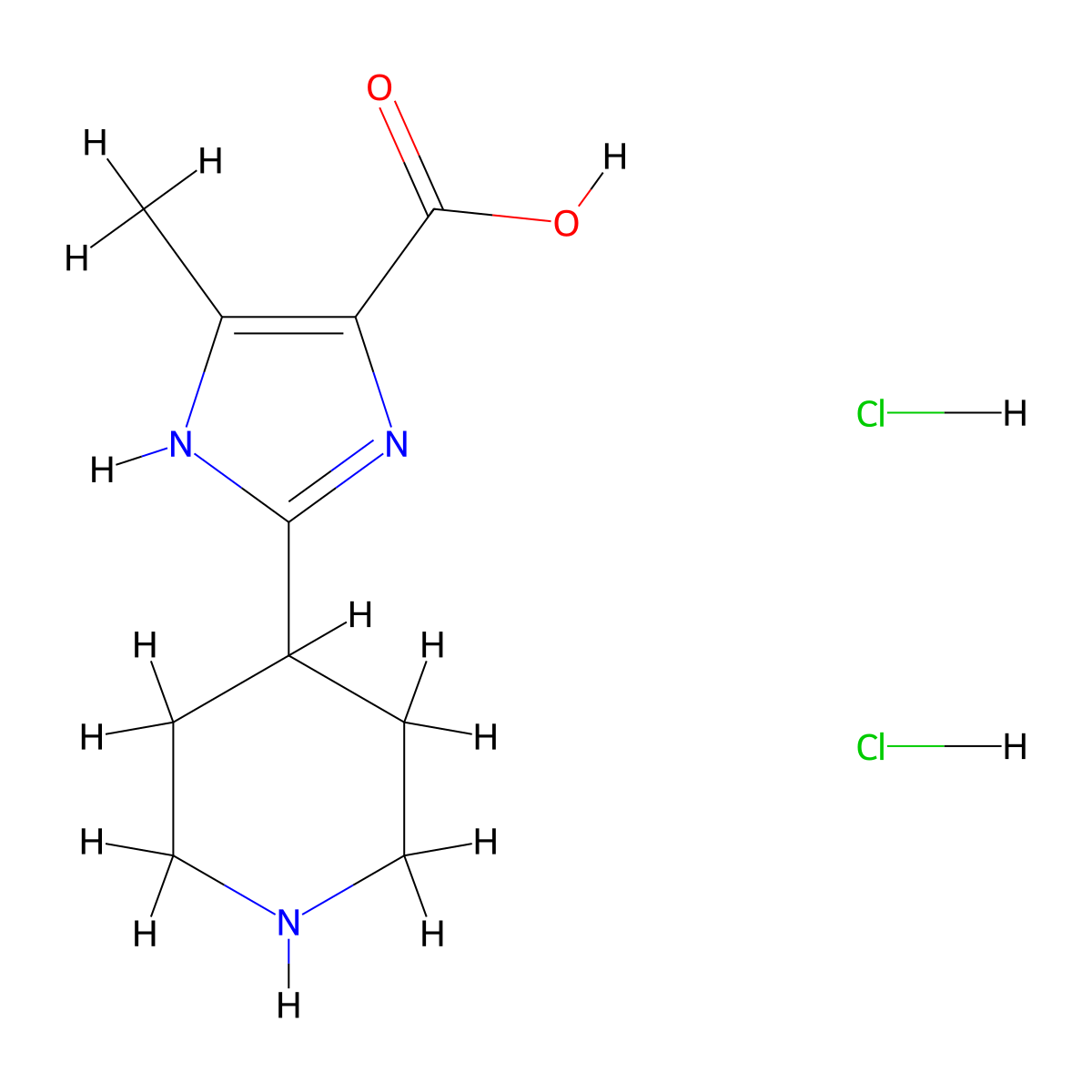 4-methyl-2-(piperidin-4-yl)-1H-imidazole-5-carboxylic acid dihydrochloride molecular structure, CAS 2173997-12-9