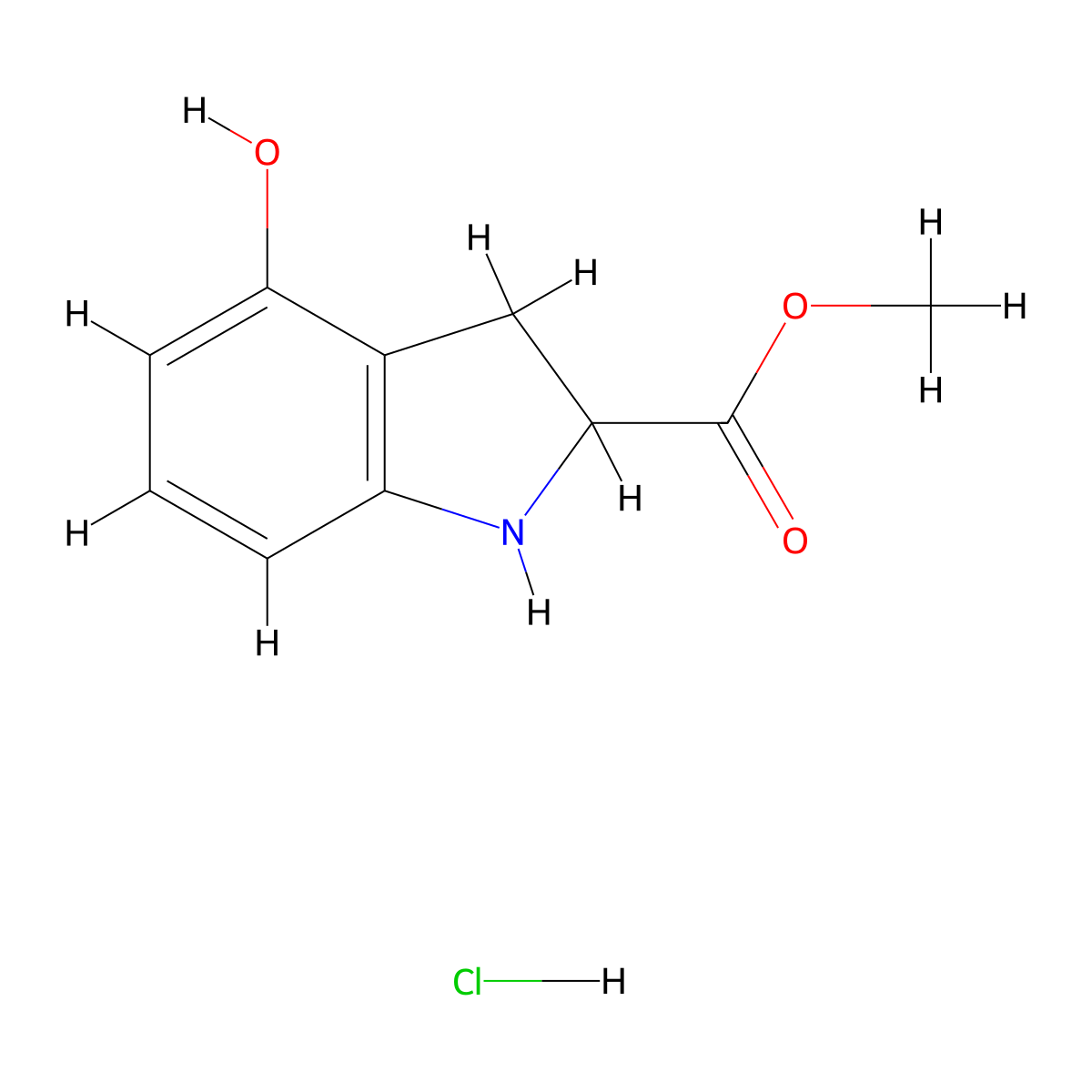methyl 4-hydroxy-2,3-dihydro-1H-indole-2-carboxylate hydrochloride molecular structure, CAS 2173997-14-1