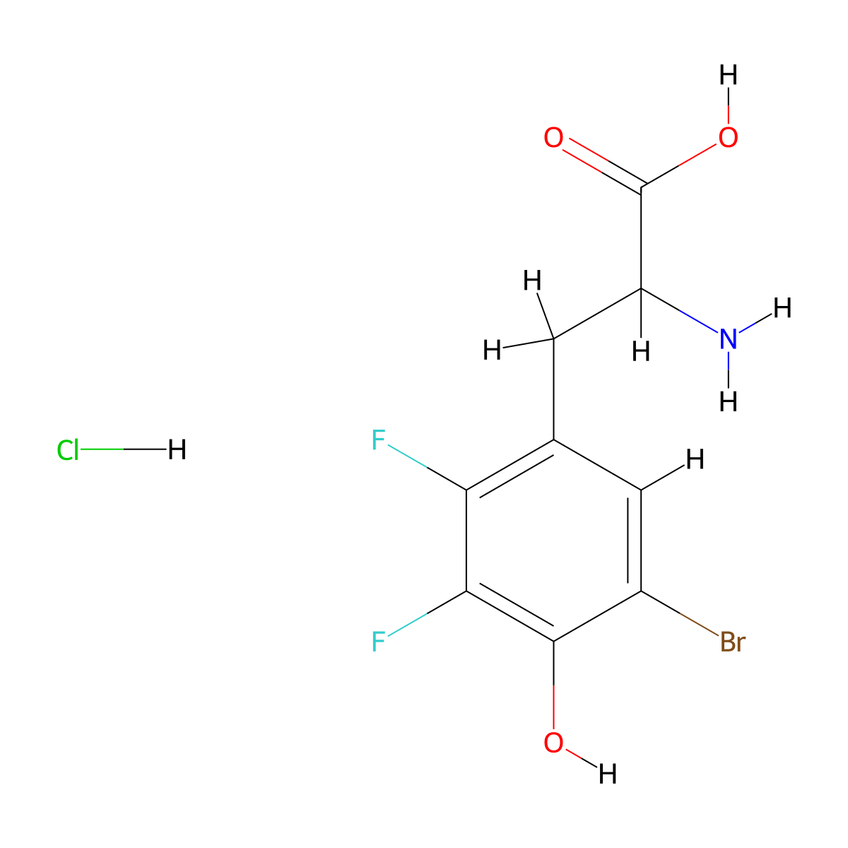 2-Amino-3-(5-bromo-2,3-difluoro-4-hydroxyphenyl)propanoic acid hydrochloride molecular structure, CAS 2173997-17-4