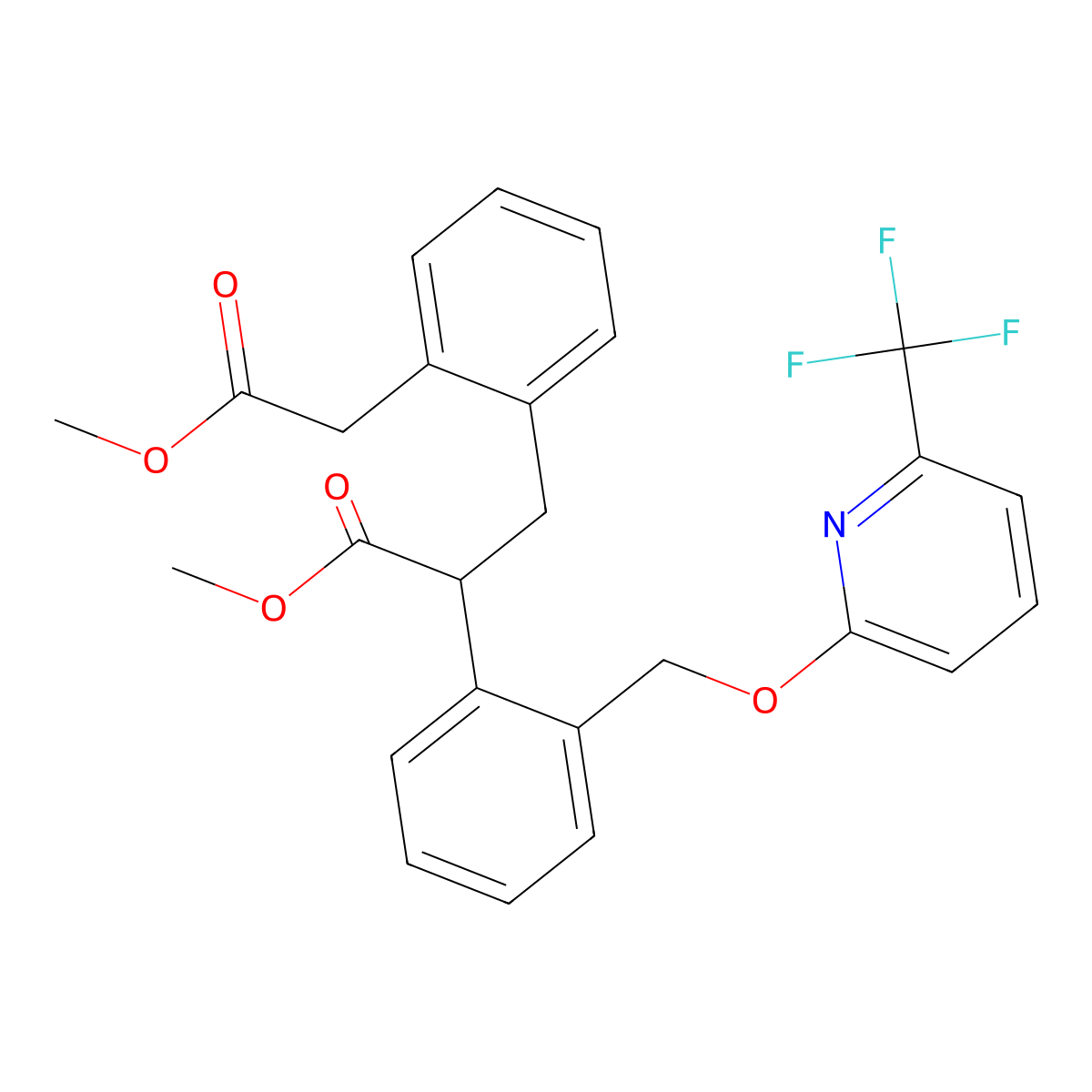 Methyl 3-[2-(2-methoxy-2-oxoethyl)phenyl]-2-[2-({[6-(trifluoromethyl)pyridin-2-yl]oxy}methyl)phenyl]propanoate molecular structure, CAS 2173998-73-5