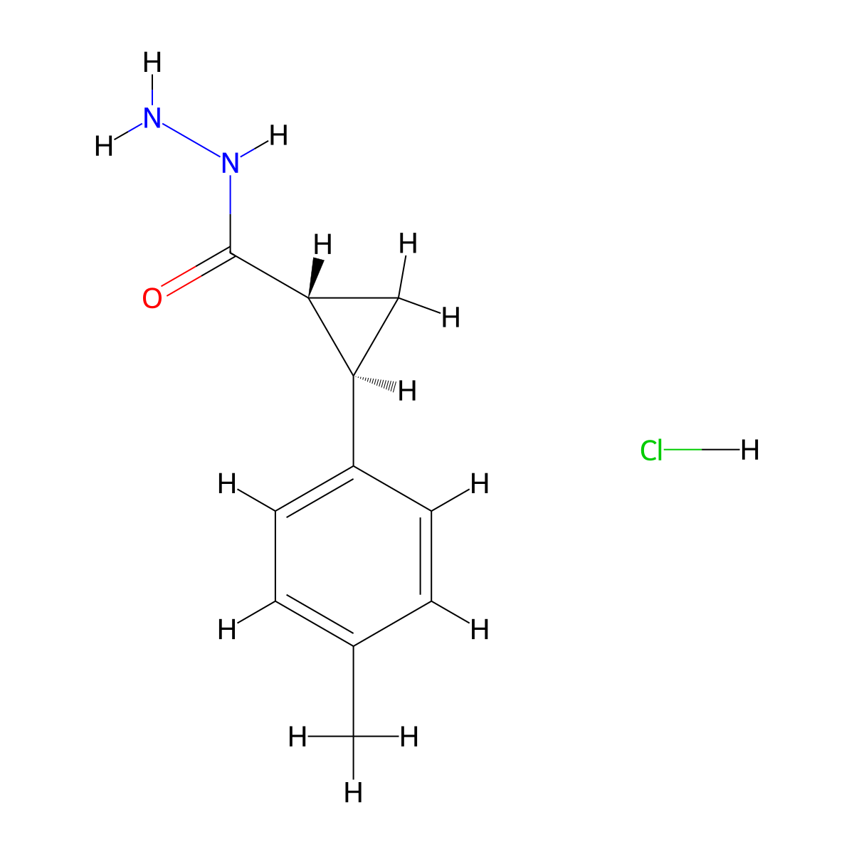 rac-(1R,2R)-2-(4-methylphenyl)cyclopropane-1-carbohydrazide hydrochloride molecular structure, CAS 2173998-98-4