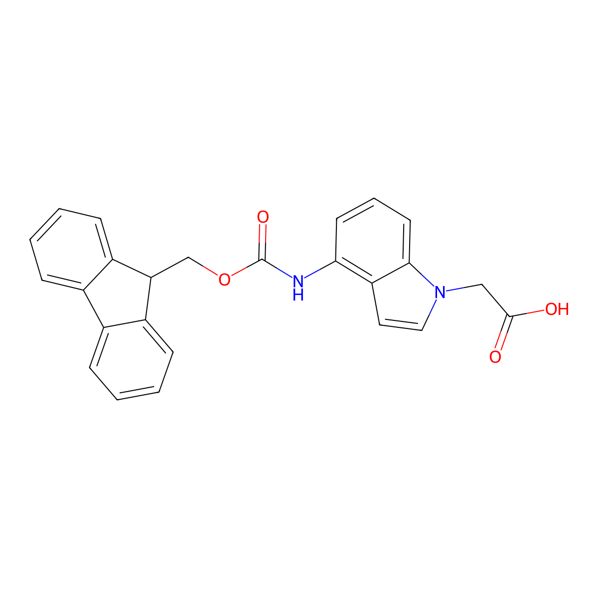 2-[4-({[(9H-fluoren-9-yl)methoxy]carbonyl}amino)-1H-indol-1-yl]acetic acid molecular structure, CAS 2173999-11-4