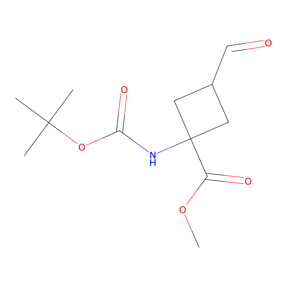 Methyl 1-{[(tert-butoxy)carbonyl]amino}-3-formylcyclobutane-1-carboxylate molecular structure, CAS 2173999-12-5