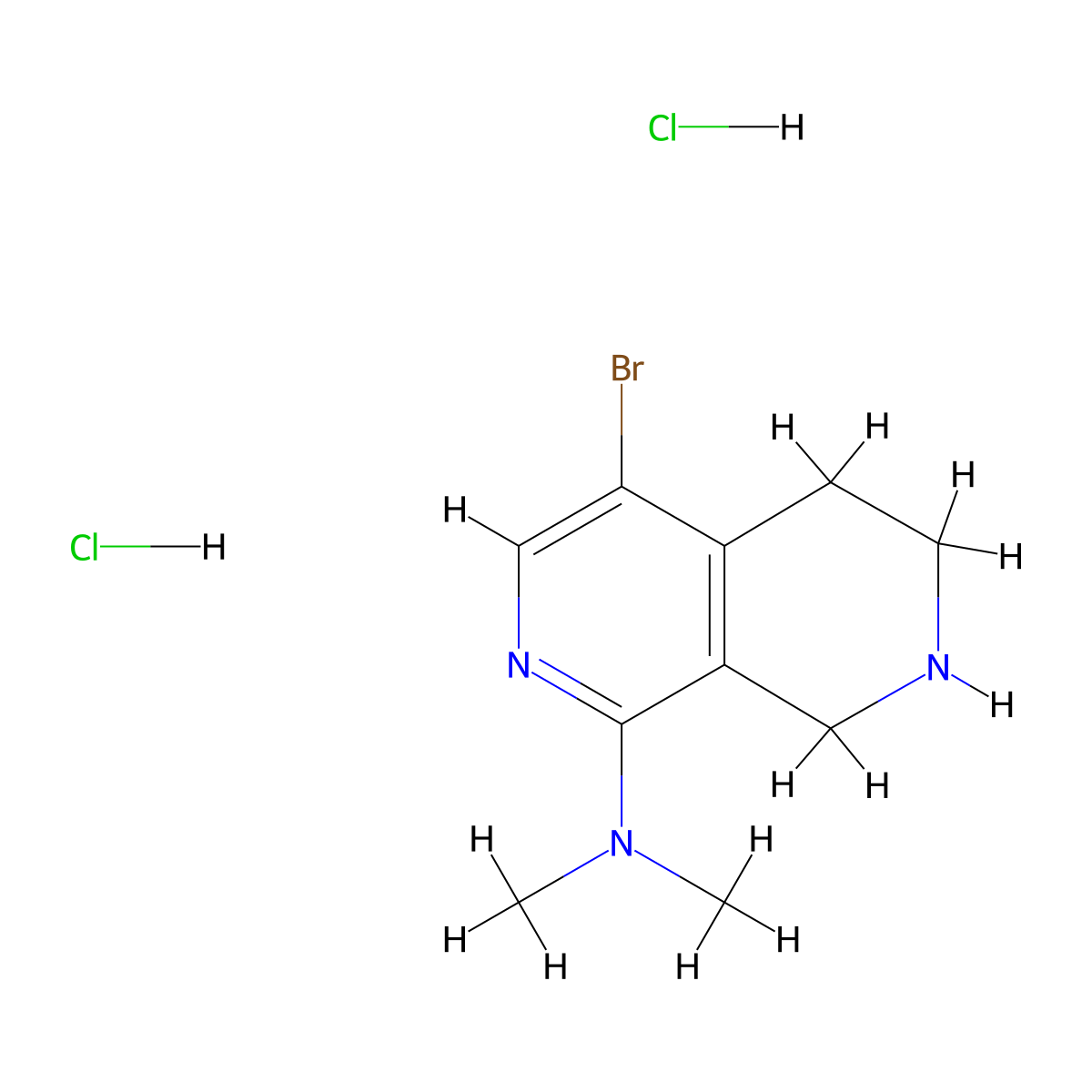 4-Bromo-N,N-dimethyl-5,6,7,8-tetrahydro-2,7-naphthyridin-1-amine dihydrochloride molecular structure, CAS 2173999-19-2