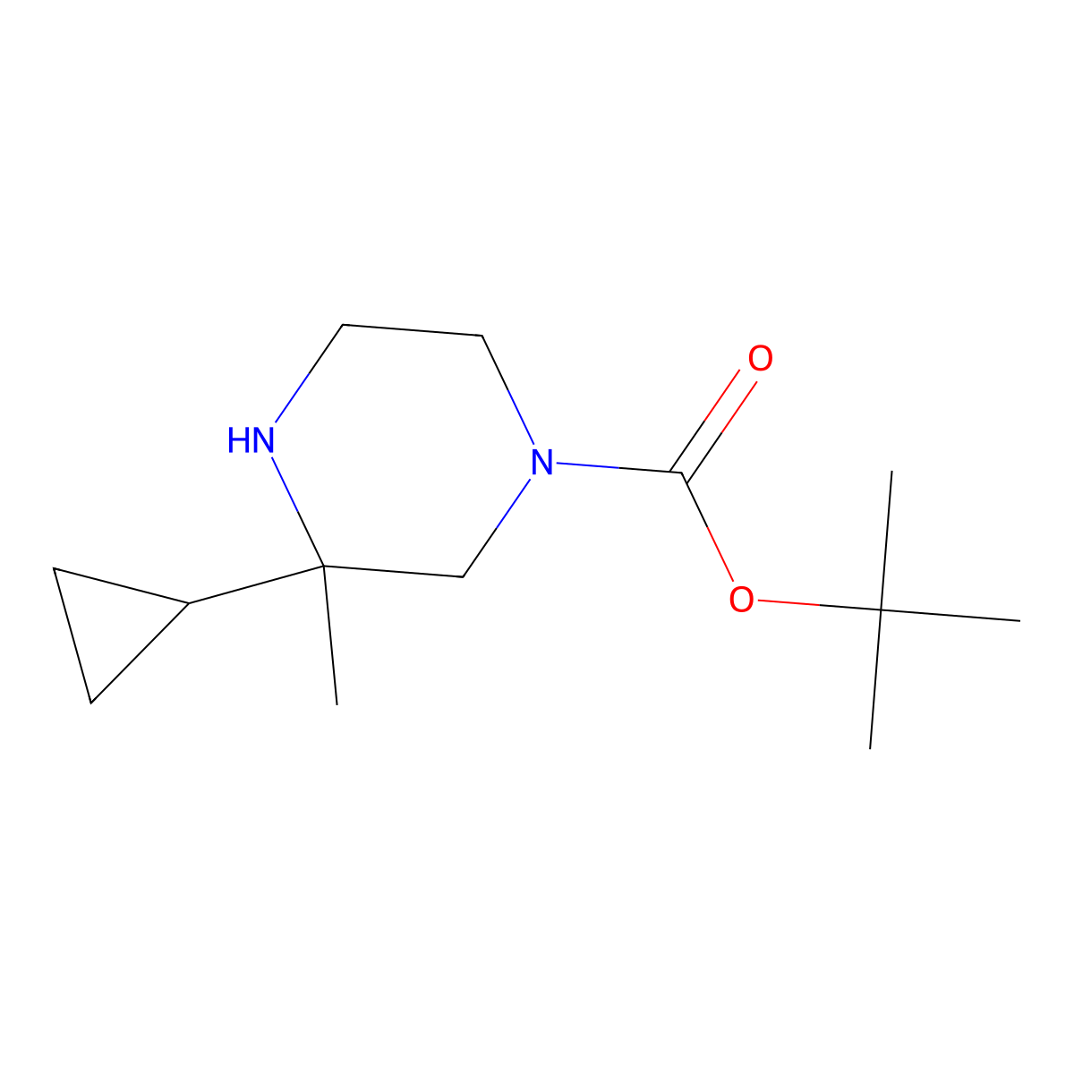 Tert-butyl 3-cyclopropyl-3-methylpiperazine-1-carboxylate molecular structure, CAS 2173999-29-4