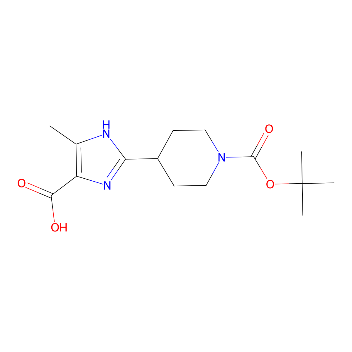 2-{1-[(tert-butoxy)carbonyl]piperidin-4-yl}-4-methyl-1H-imidazole-5-carboxylic acid molecular structure, CAS 2173999-33-0