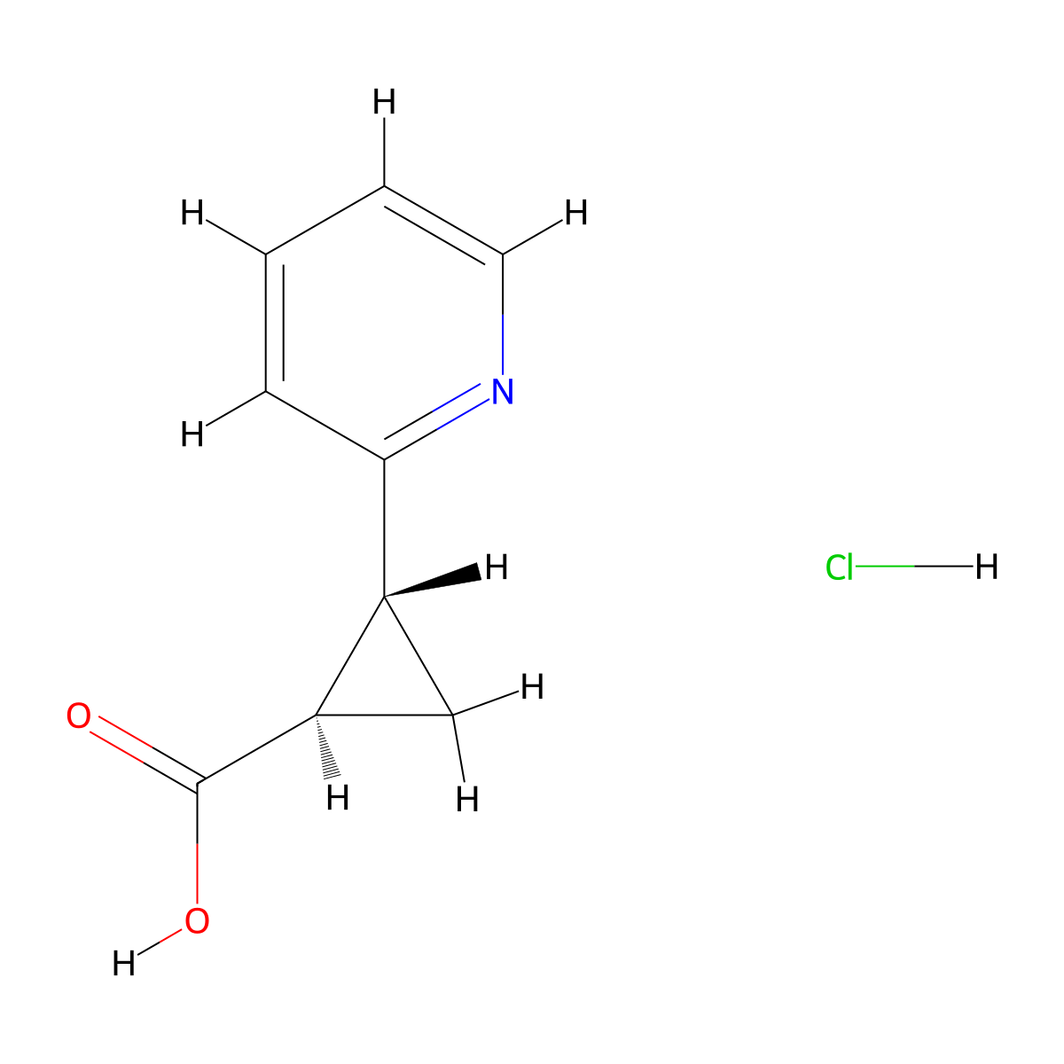 rac-(1R,2R)-2-(pyridin-2-yl)cyclopropane-1-carboxylic acid hydrochloride molecular structure, CAS 2173999-45-4