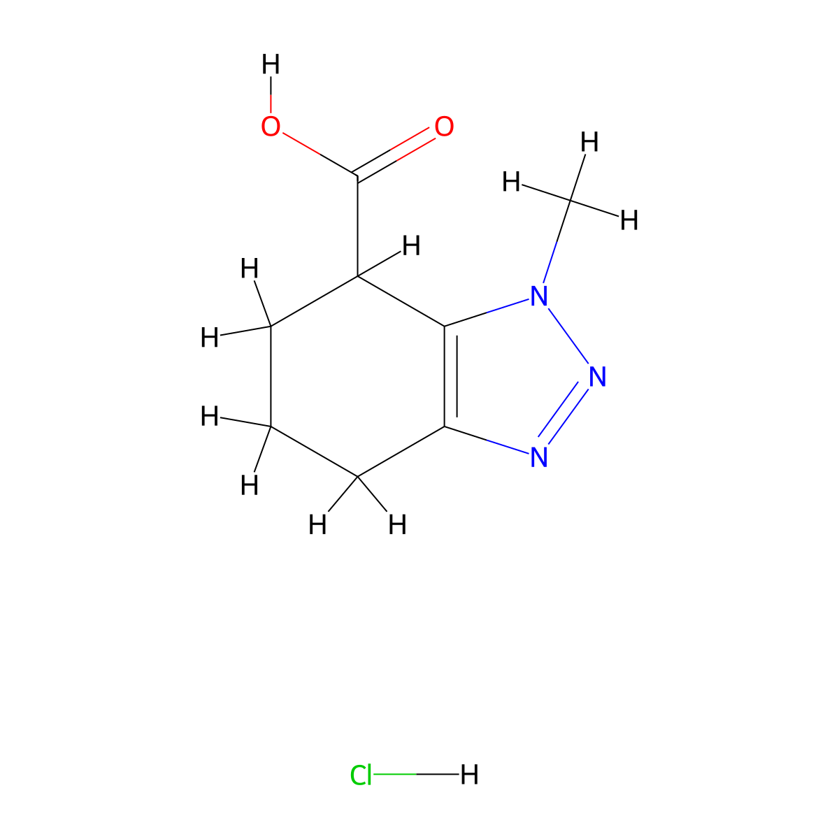 1-methyl-4,5,6,7-tetrahydro-1H-1,2,3-benzotriazole-7-carboxylic acid hydrochloride molecular structure, CAS 2173999-59-0