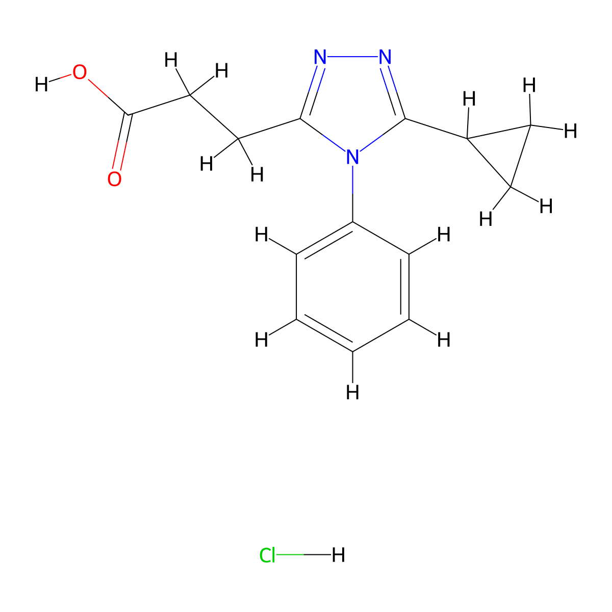 3-(5-cyclopropyl-4-phenyl-4H-1,2,4-triazol-3-yl)propanoic acid hydrochloride molecular structure, CAS 2173999-63-6