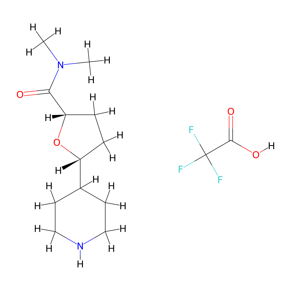 rac-(2R,5S)-N,N-dimethyl-5-(piperidin-4-yl)oxolane-2-carboxamide; trifluoroacetic acid molecular structure, CAS 2173999-65-8