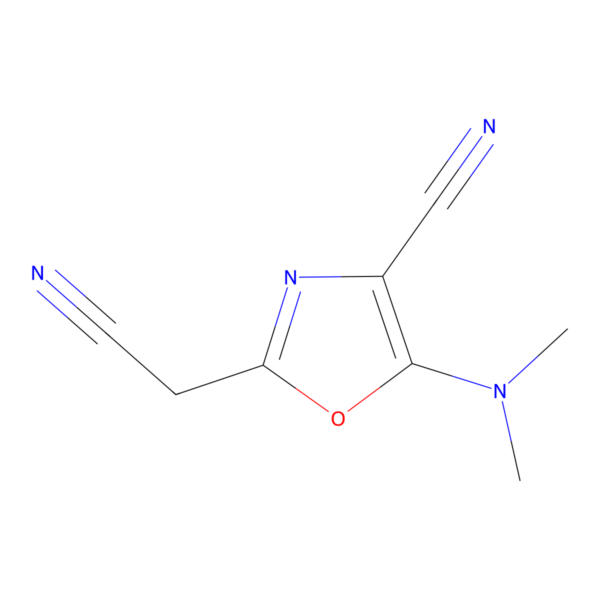 2-(Cyanomethyl)-5-(dimethylamino)-1,3-oxazole-4-carbonitrile molecular structure, CAS 2173999-77-2