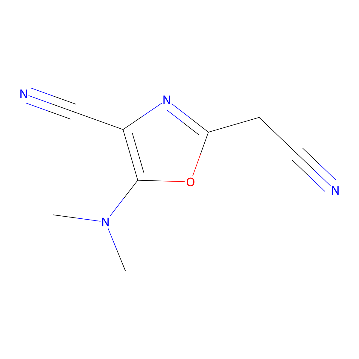 2-(Cyanomethyl)-5-(dimethylamino)-1,3-oxazole-4-carbonitrile molecular structure, CAS 2173999-77-2