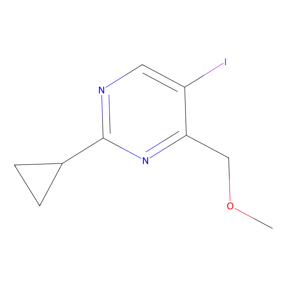 2-Cyclopropyl-5-iodo-4-(methoxymethyl)pyrimidine molecular structure, CAS 2173999-86-3