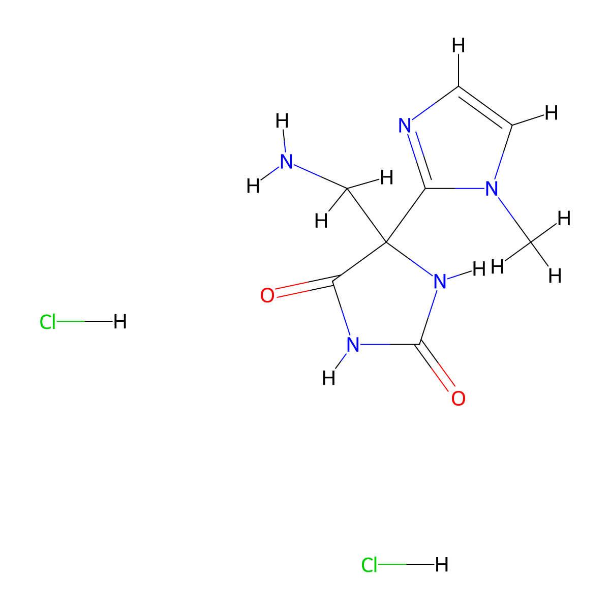 5-(Aminomethyl)-5-(1-methyl-1H-imidazol-2-yl)imidazolidine-2,4-dione dihydrochloride molecular structure, CAS 2174000-05-4