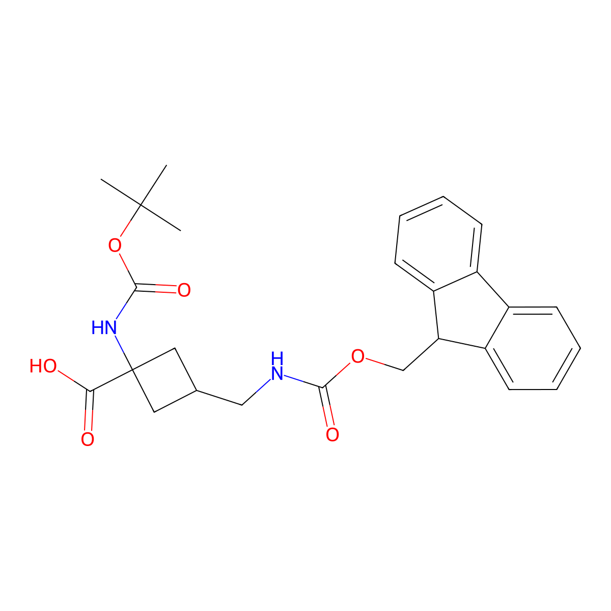 1-{[(tert-butoxy)carbonyl]amino}-3-[({[(9H-fluoren-9-yl)methoxy]carbonyl}amino)methyl]cyclobutane-1-carboxylic acid molecular structure, CAS 2174001-23-9