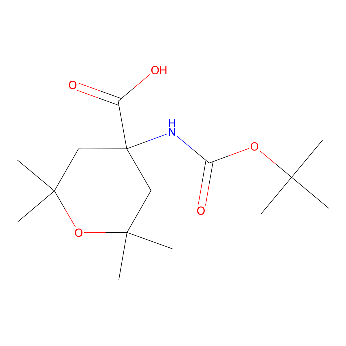 4-(((Tert-butoxy)carbonyl)amino)-2,2,6,6-tetramethyloxane-4-carboxylic acid molecular structure, CAS 2174001-32-0