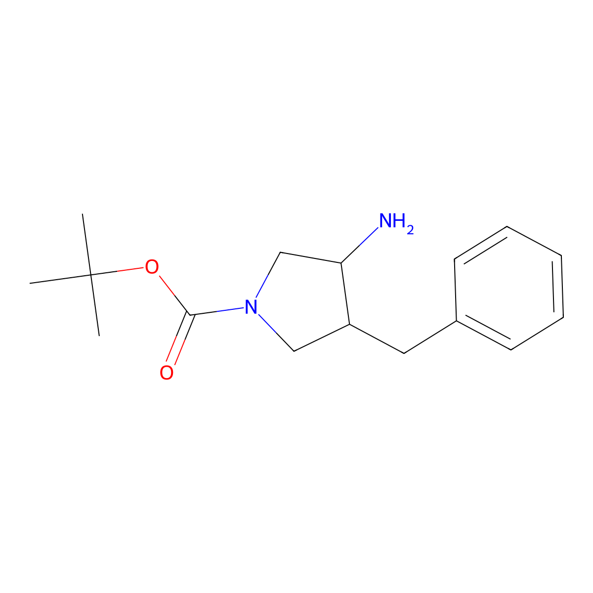 rac-tert-butyl (3R,4R)-3-amino-4-benzylpyrrolidine-1-carboxylate molecular structure, CAS 2174001-42-2