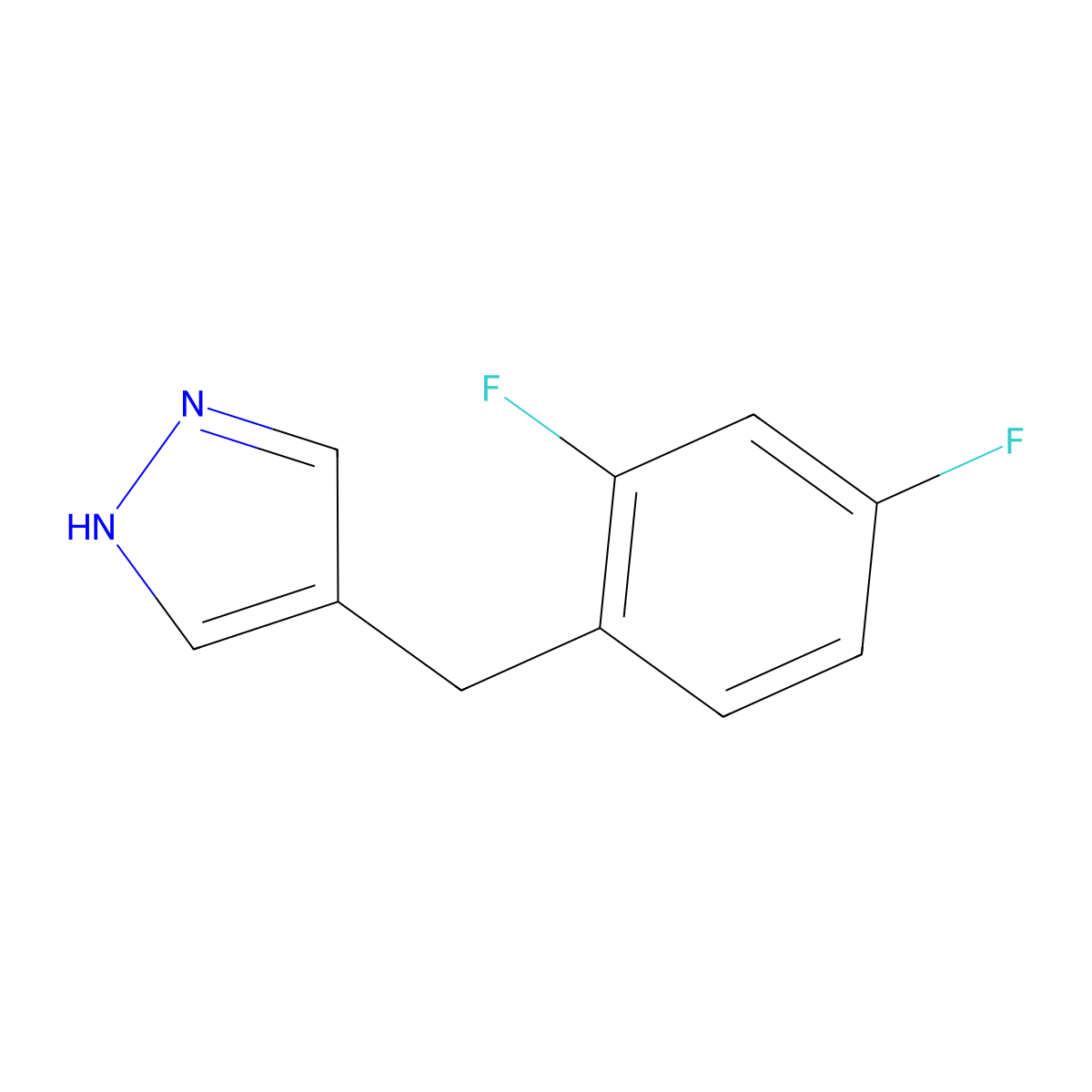 4-((2,4-difluorophenyl)methyl)-1H-pyrazole molecular structure, CAS 2174001-46-6