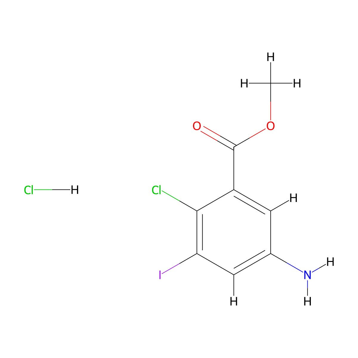Methyl 5-amino-2-chloro-3-iodobenzoate hydrochloride molecular structure, CAS 2174001-49-9