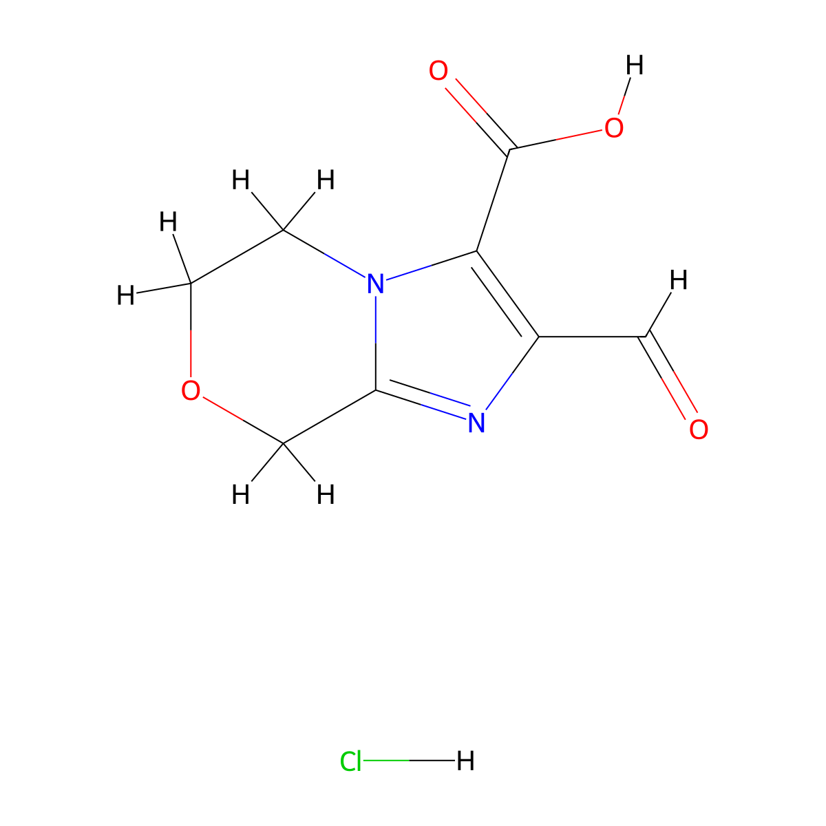 2-formyl-5H,6H,8H-imidazo[2,1-c][1,4]oxazine-3-carboxylic acid hydrochloride molecular structure, CAS 2174001-50-2