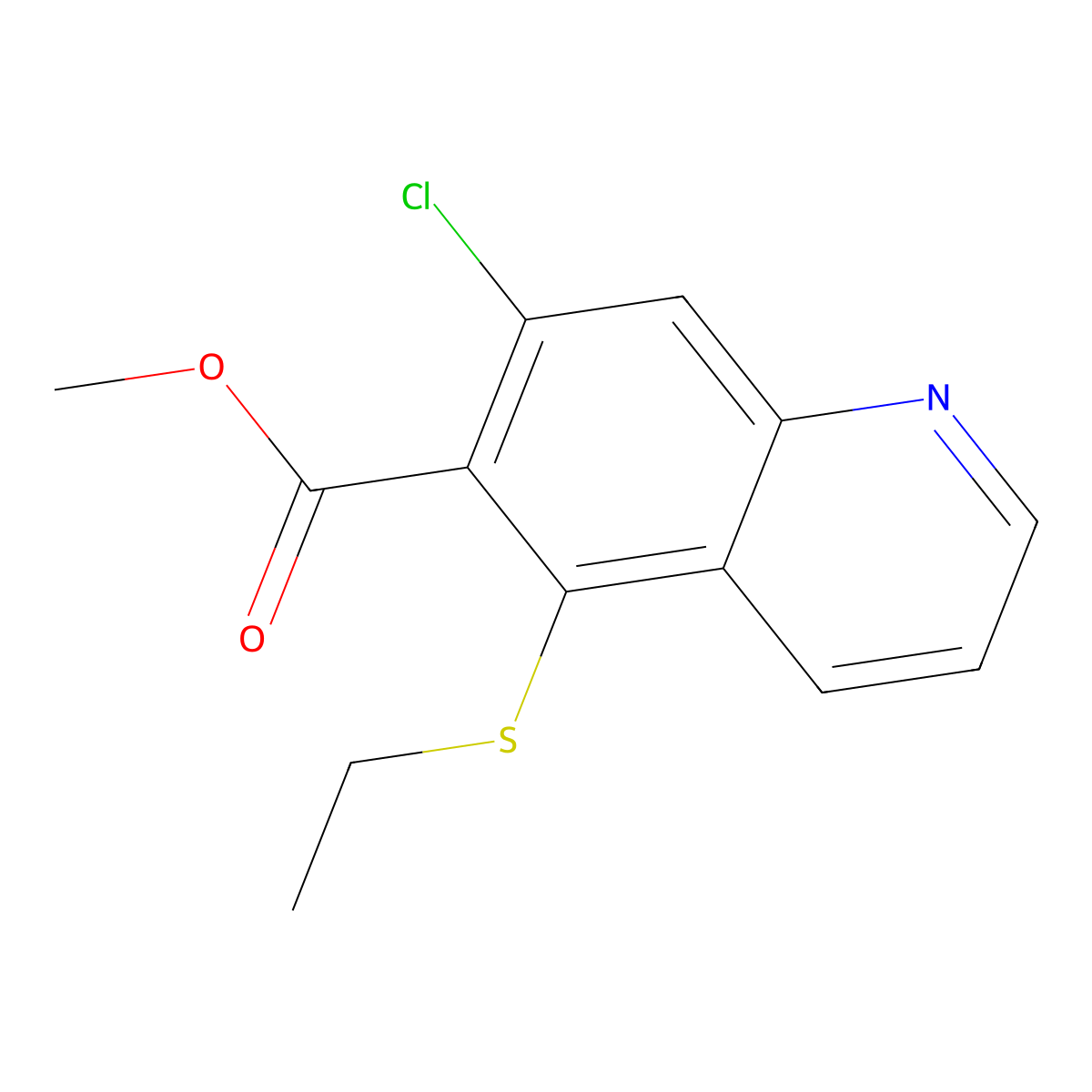 Methyl 7-chloro-5-(ethylsulfanyl)quinoline-6-carboxylate molecular structure, CAS 2174001-55-7