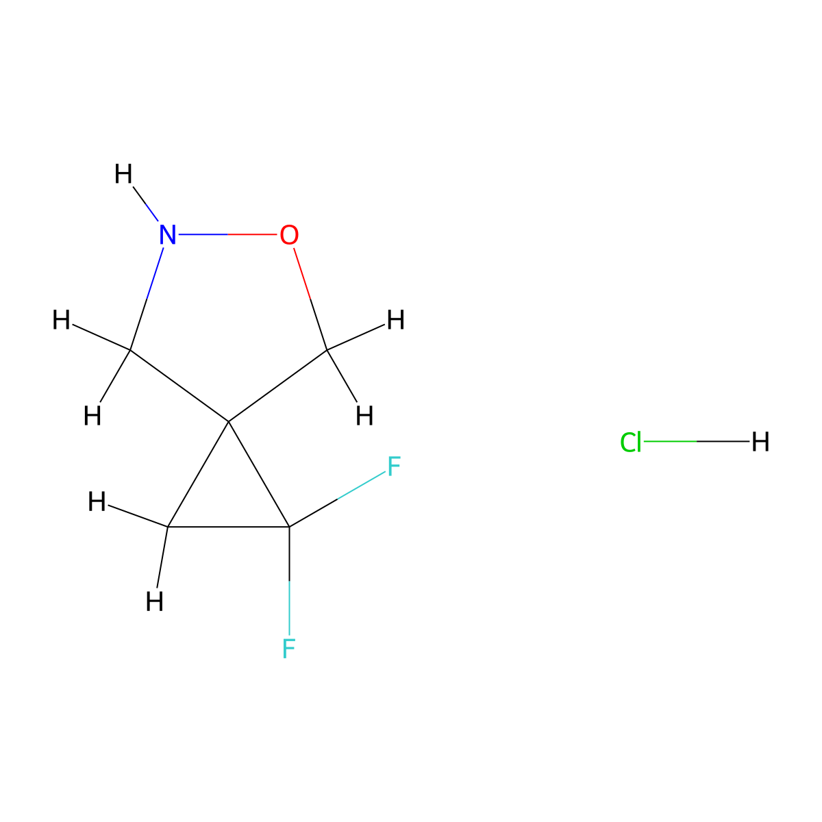 1,1-Difluoro-5-oxa-6-azaspiro[2.4]heptane hydrochloride molecular structure, CAS 2174001-70-6