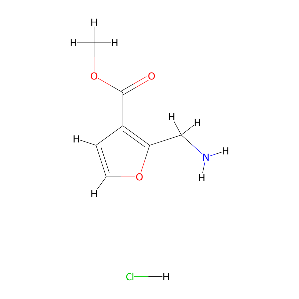 Methyl 2-(aminomethyl)furan-3-carboxylate hydrochloride molecular structure, CAS 2174001-74-0