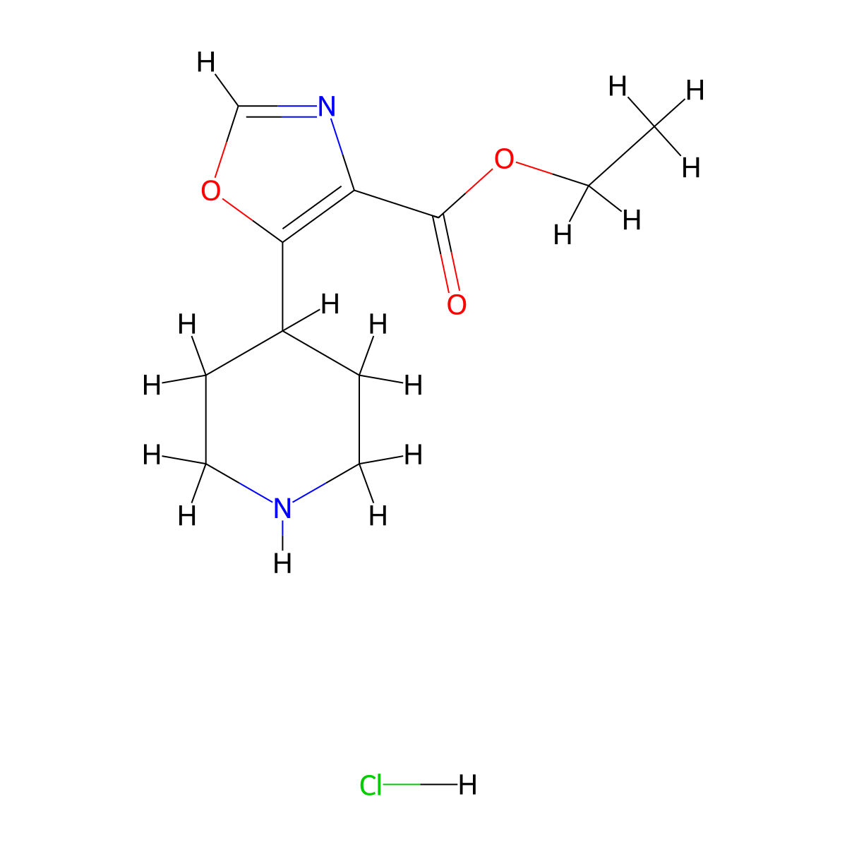 Ethyl 5-(piperidin-4-yl)-1,3-oxazole-4-carboxylate hydrochloride molecular structure, CAS 2174001-77-3