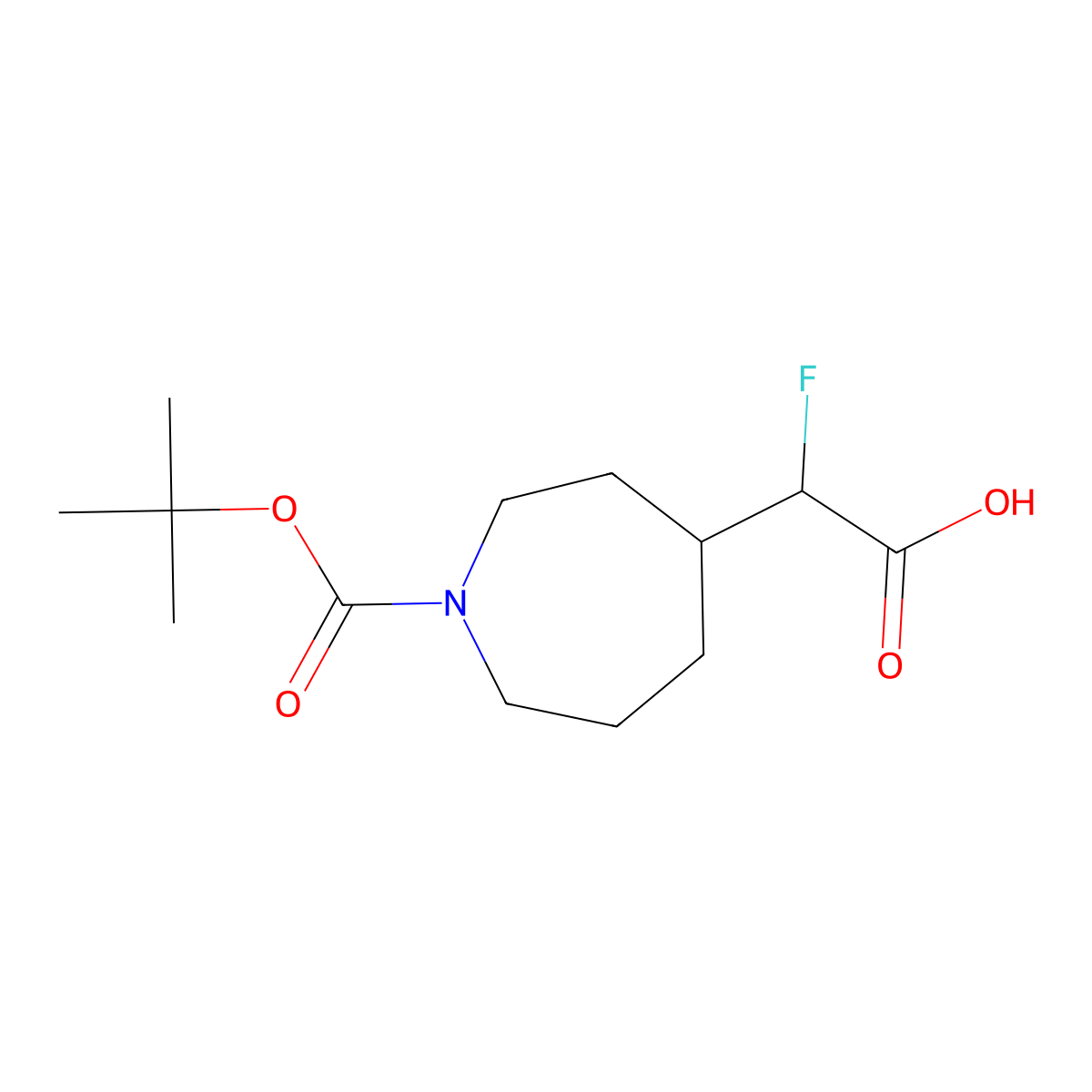 2-{1-[(Tert-butoxy)carbonyl]azepan-4-yl}-2-fluoroacetic acid molecular structure, CAS 2174001-84-2