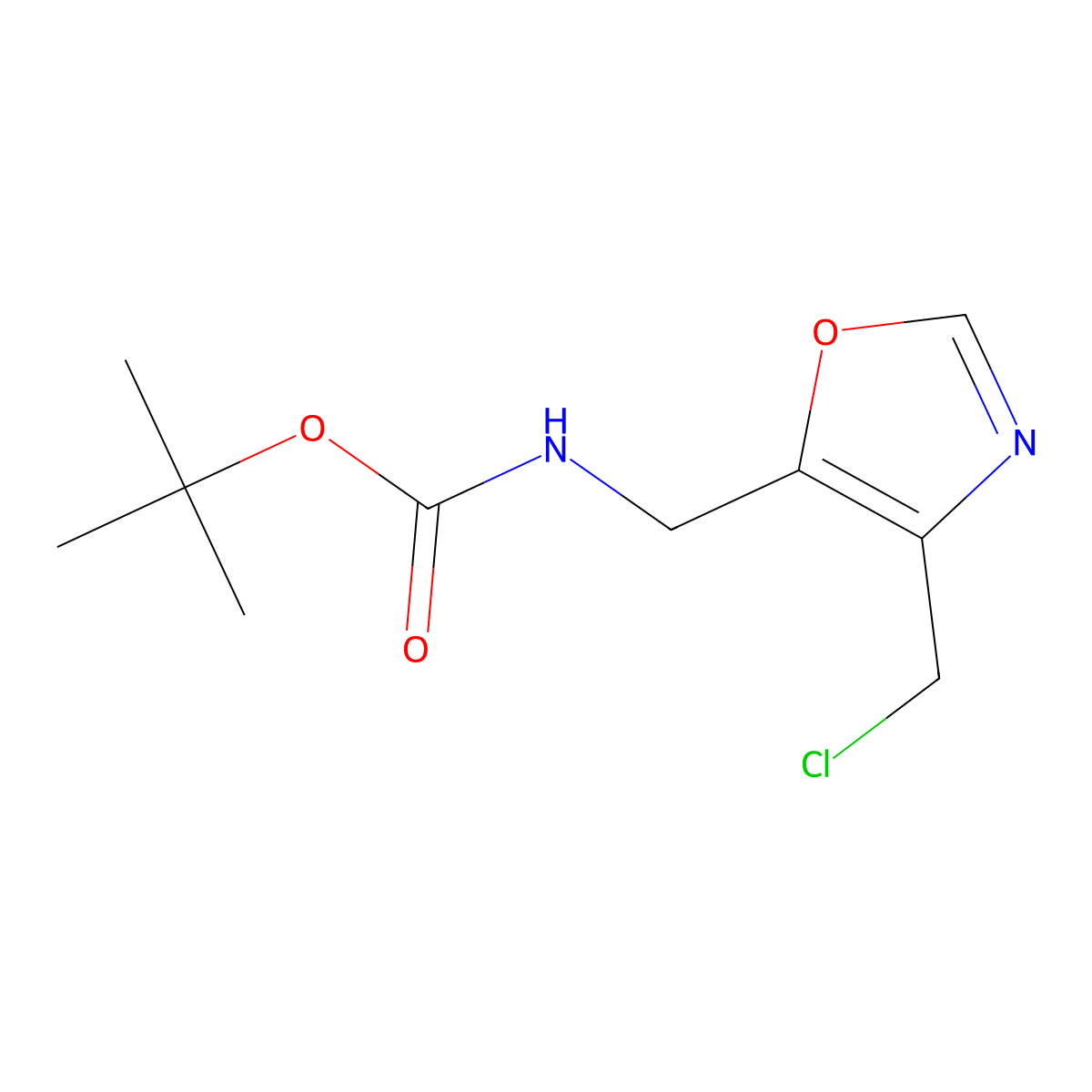tert-butyl N-((4-(chloromethyl)-1,3-oxazol-5-yl)methyl)carbamate molecular structure, CAS 2174001-85-3