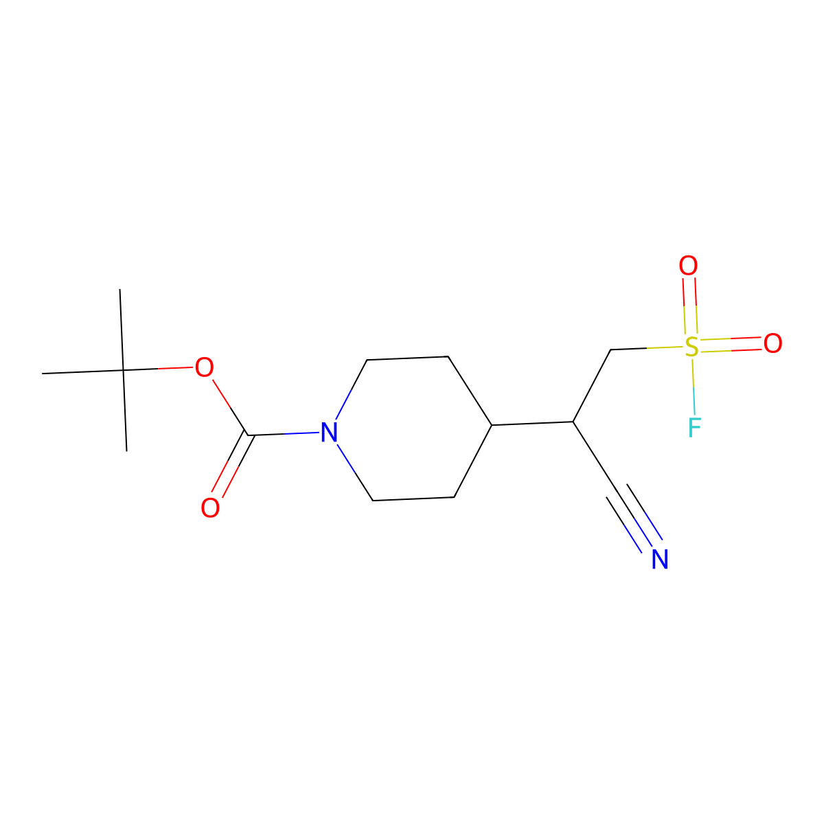 Tert-butyl 4-[1-cyano-2-(fluorosulfonyl)ethyl]piperidine-1-carboxylate molecular structure, CAS 2174001-87-5
