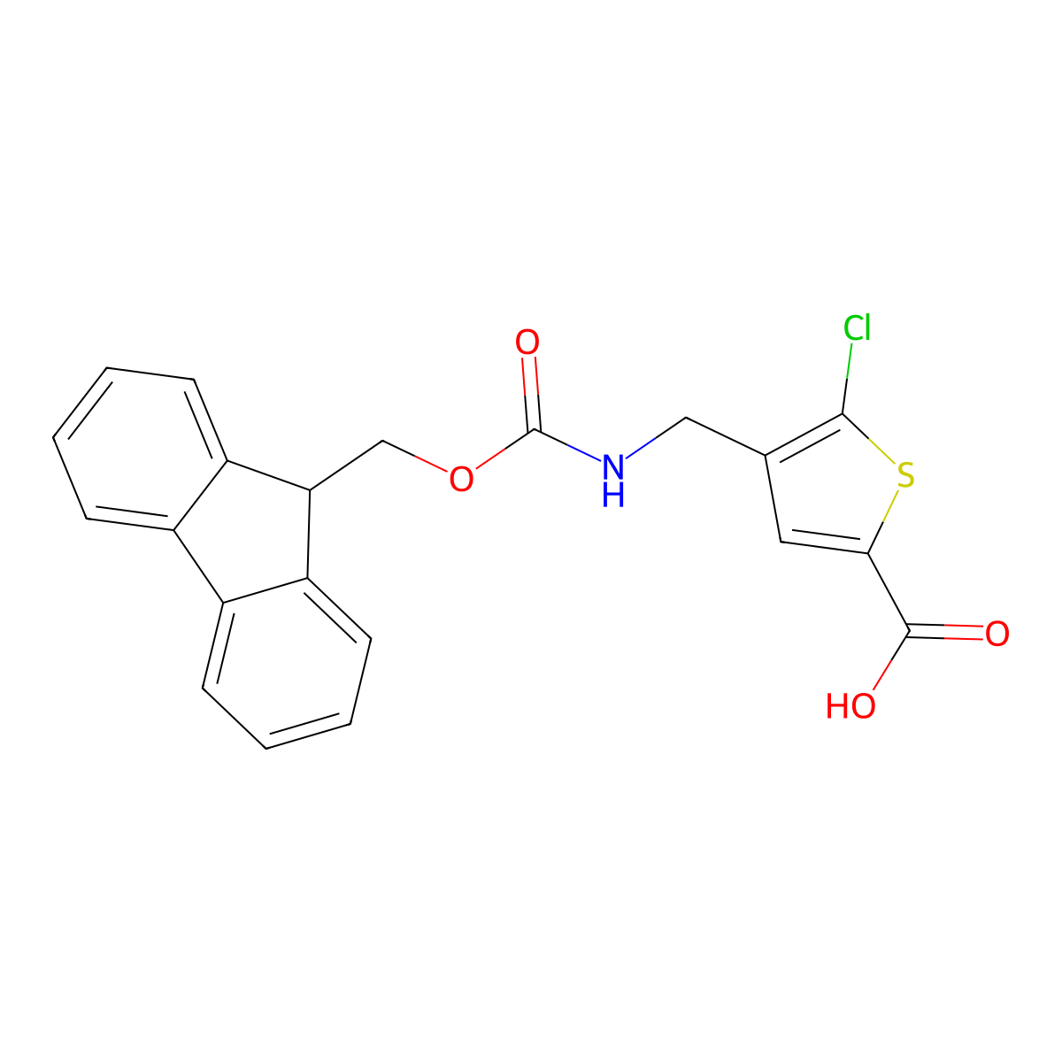 5-chloro-4-[({[(9H-fluoren-9-yl)methoxy]carbonyl}amino)methyl]thiophene-2-carboxylic acid molecular structure, CAS 2174002-02-7