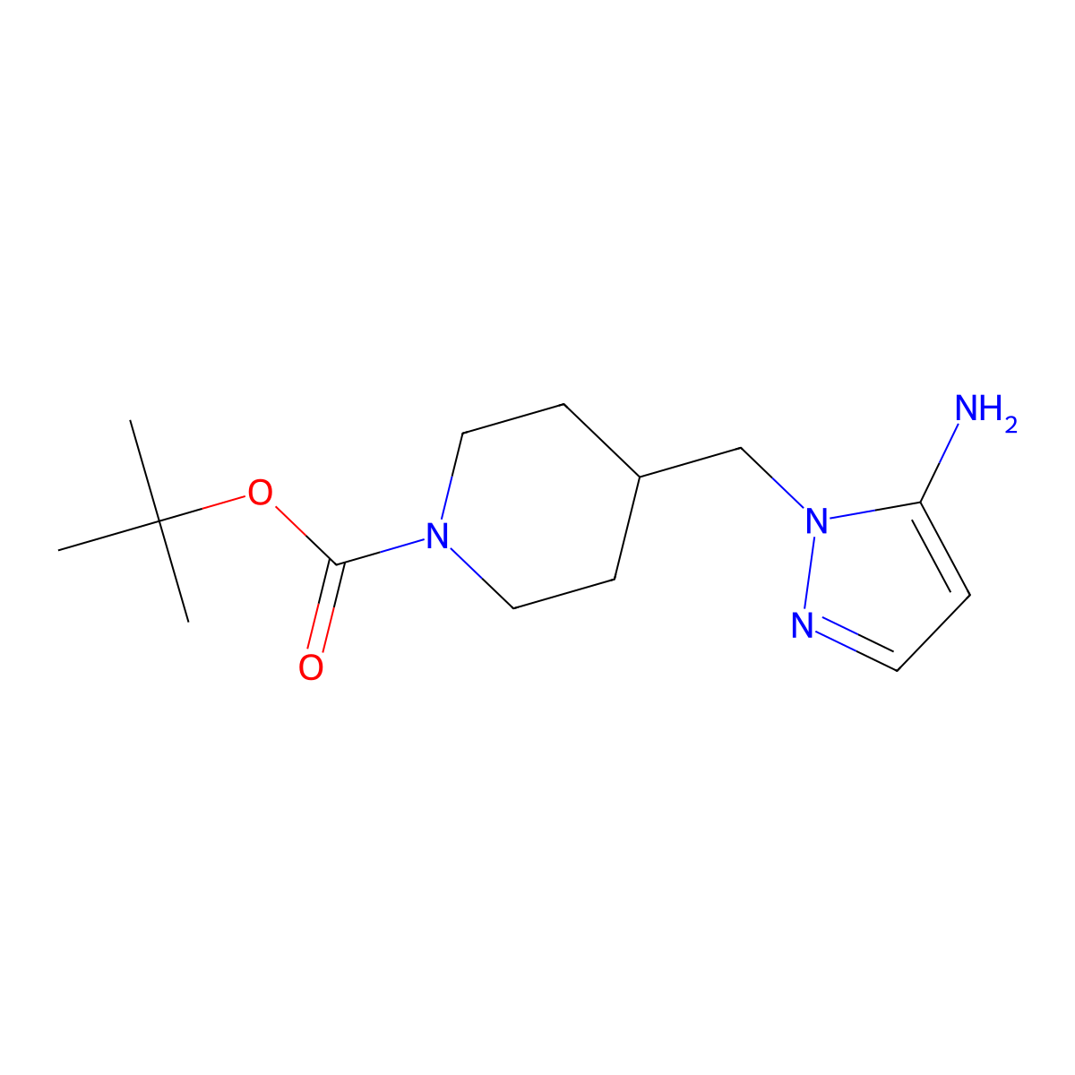 tert-butyl 4-[(5-amino-1H-pyrazol-1-yl)methyl]piperidine-1-carboxylate molecular structure, CAS 2174002-07-2