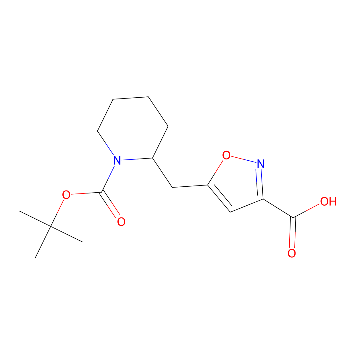 5-({1-[(Tert-butoxy)carbonyl]piperidin-2-yl}methyl)-1,2-oxazole-3-carboxylic acid molecular structure, CAS 2174002-14-1