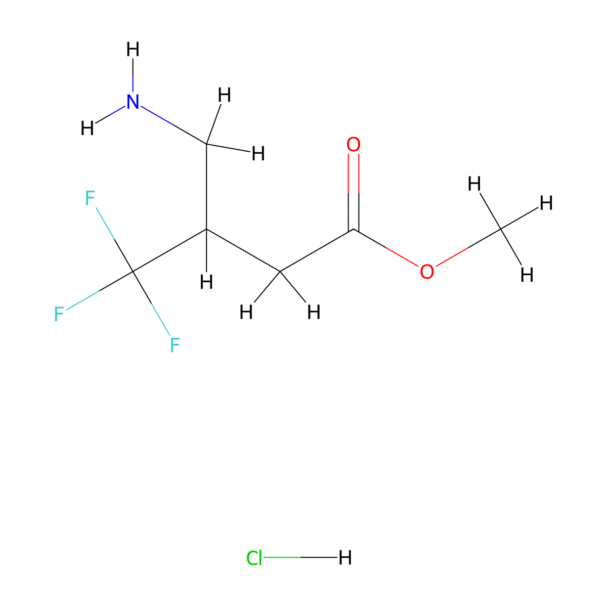 Methyl 3-(aminomethyl)-4,4,4-trifluorobutanoate hydrochloride molecular structure, CAS 2174002-42-5