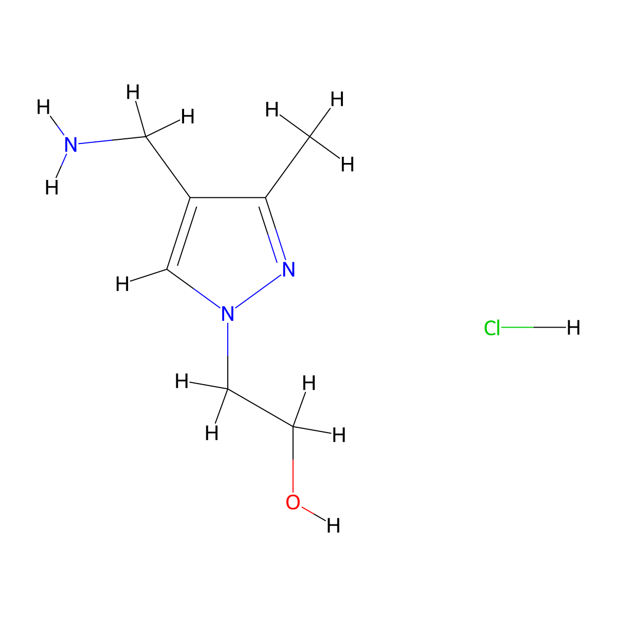 2-[4-(aminomethyl)-3-methyl-1H-pyrazol-1-yl]ethan-1-ol hydrochloride molecular structure, CAS 2174002-45-8