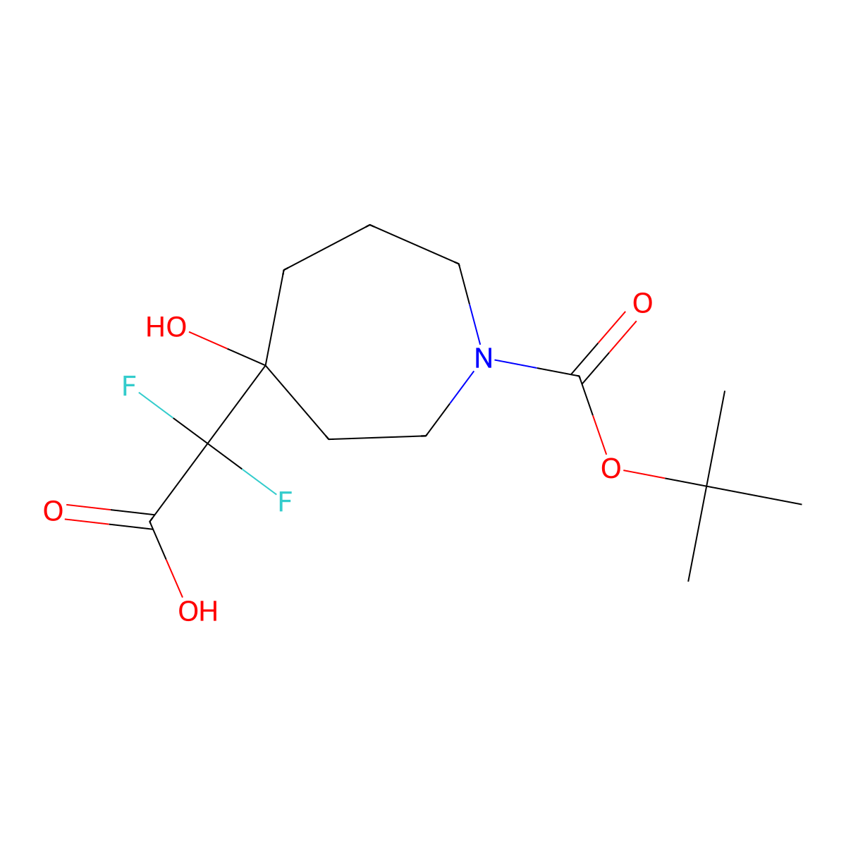 2-{1-[(Tert-butoxy)carbonyl]-4-hydroxyazepan-4-yl}-2,2-difluoroacetic acid molecular structure, CAS 2174002-55-0