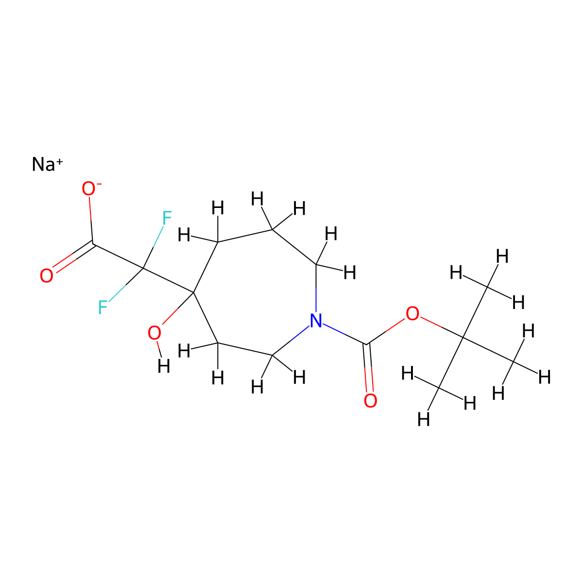 Sodium 2-{1-[(tert-butoxy)carbonyl]-4-hydroxyazepan-4-yl}-2,2-difluoroacetate molecular structure, CAS 2174002-56-1