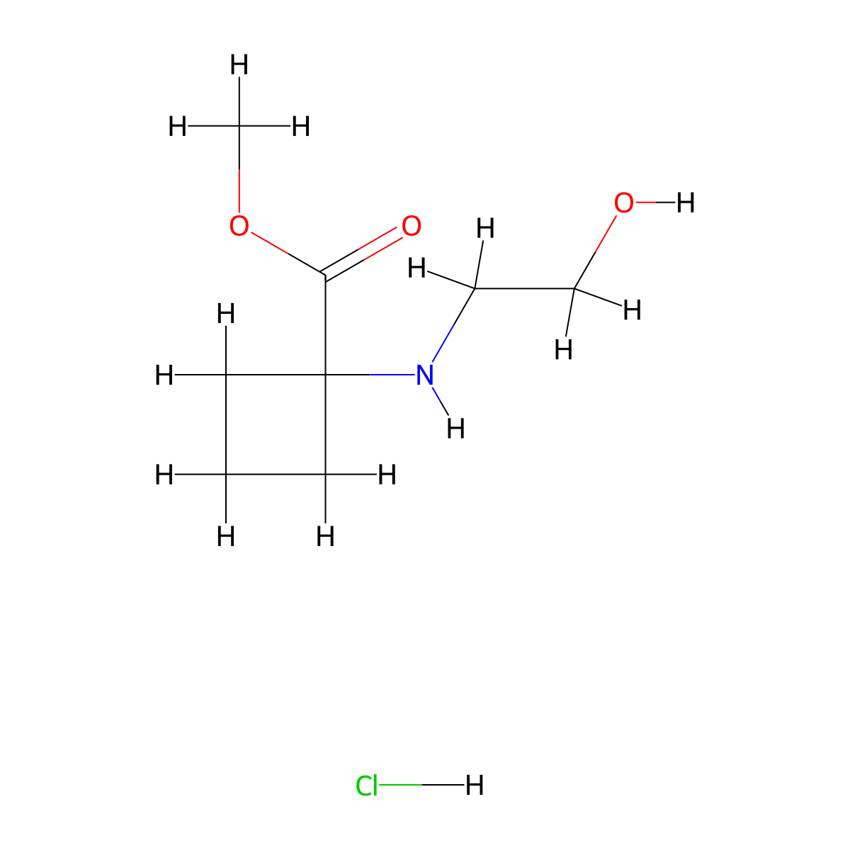 Methyl 1-[(2-hydroxyethyl)amino]cyclobutane-1-carboxylate hydrochloride molecular structure, CAS 2174007-58-8