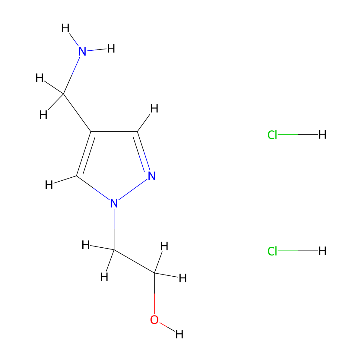 2-[4-(aminomethyl)-1H-pyrazol-1-yl]ethan-1-ol dihydrochloride molecular structure, CAS 2174007-61-3