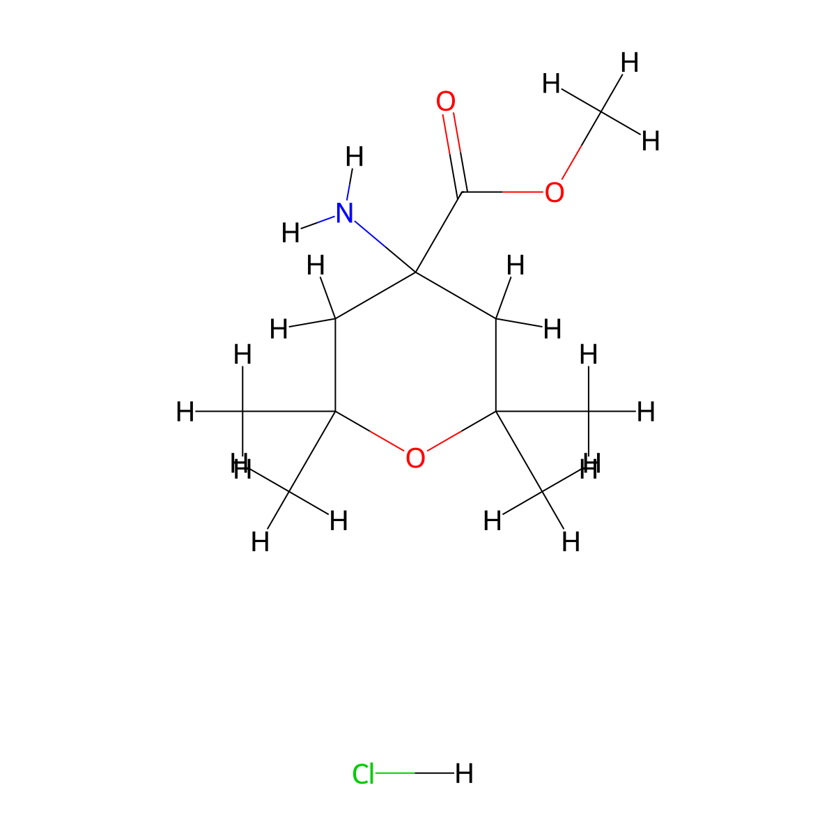 Methyl 4-amino-2,2,6,6-tetramethyloxane-4-carboxylate hydrochloride molecular structure, CAS 2174007-86-2