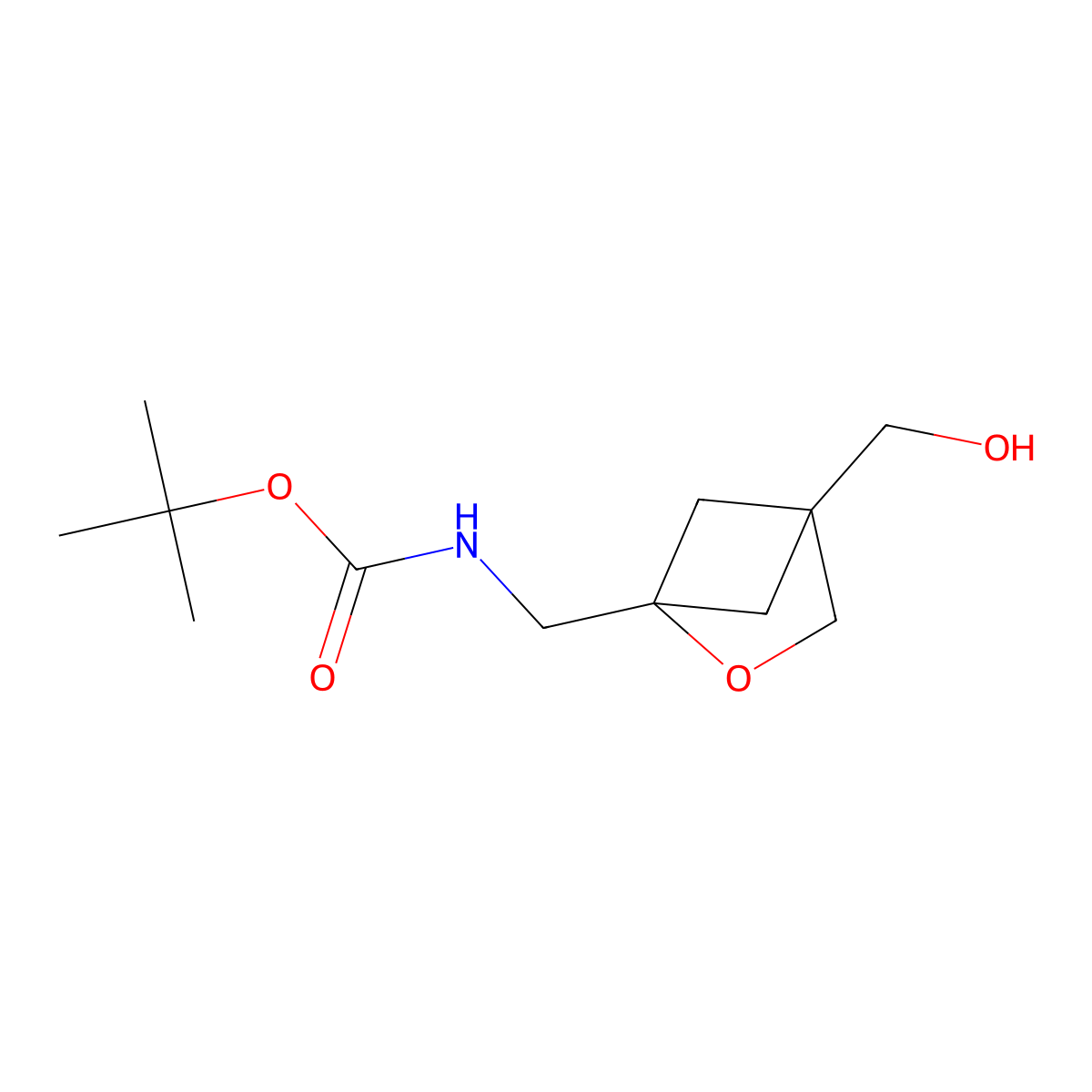 tert-butyl N-((4-(hydroxymethyl)-2-oxabicyclo(2.1.1)hexan-1-yl)methyl)carbamate molecular structure, CAS 2174007-89-5