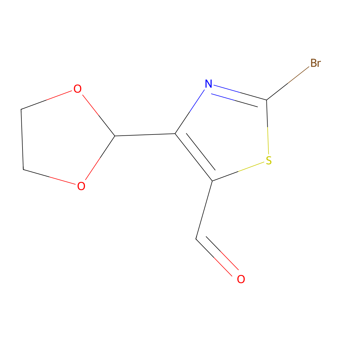 2-Bromo-4-(1,3-dioxolan-2-yl)-1,3-thiazole-5-carbaldehyde molecular structure, CAS 2174007-96-4