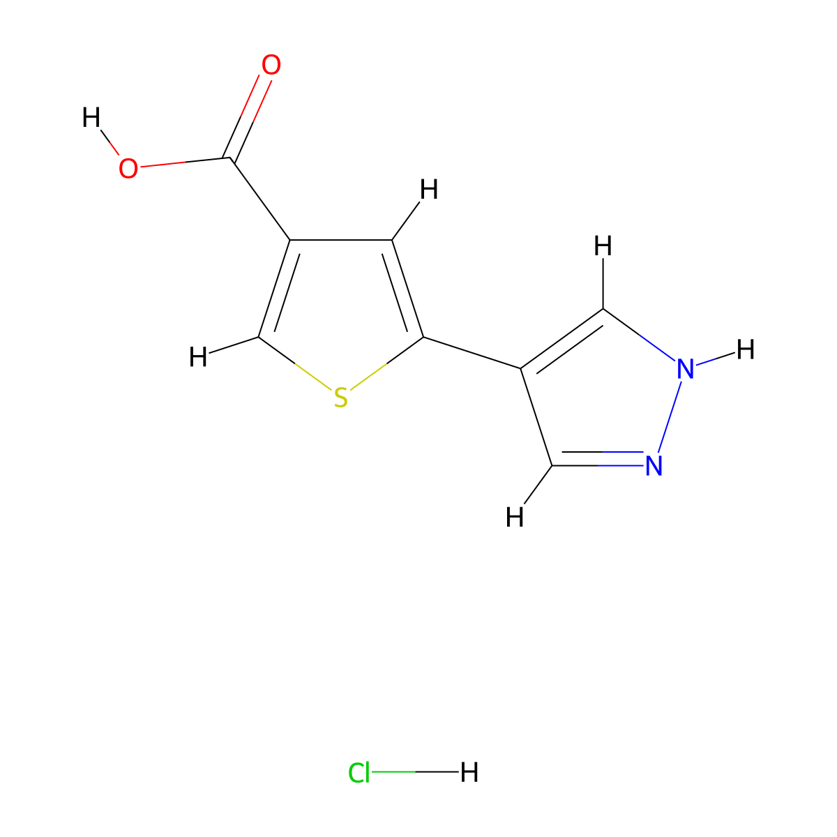 5-(1H-pyrazol-4-yl)thiophene-3-carboxylic acid hydrochloride molecular structure, CAS 2174008-00-3