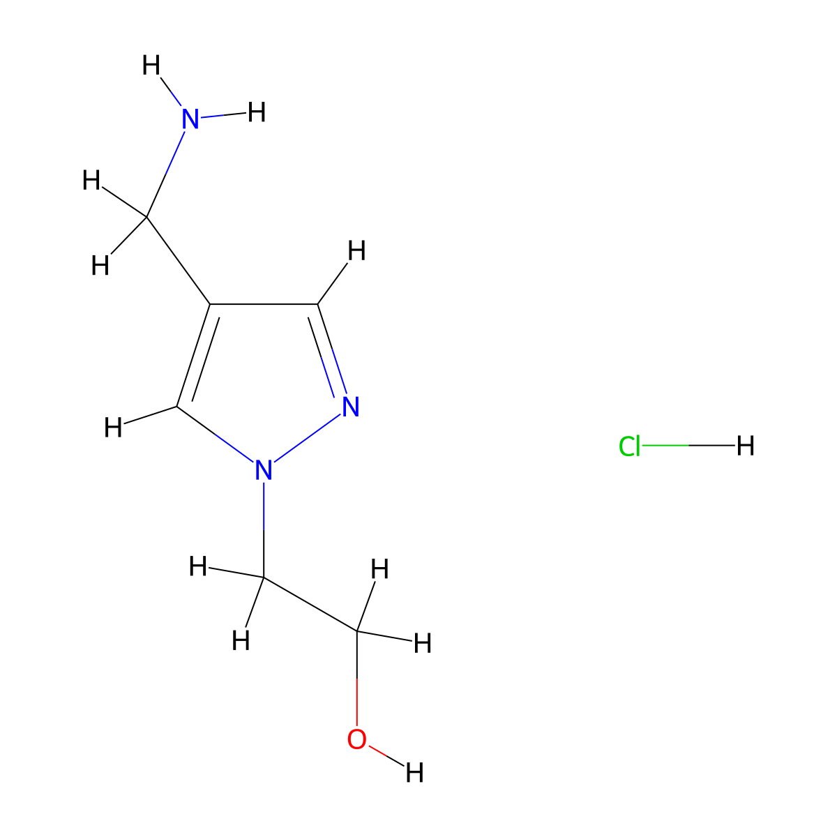 2-(4-(aminomethyl)-1H-pyrazol-1-yl)ethan-1-ol hydrochloride molecular structure, CAS 2174008-06-9