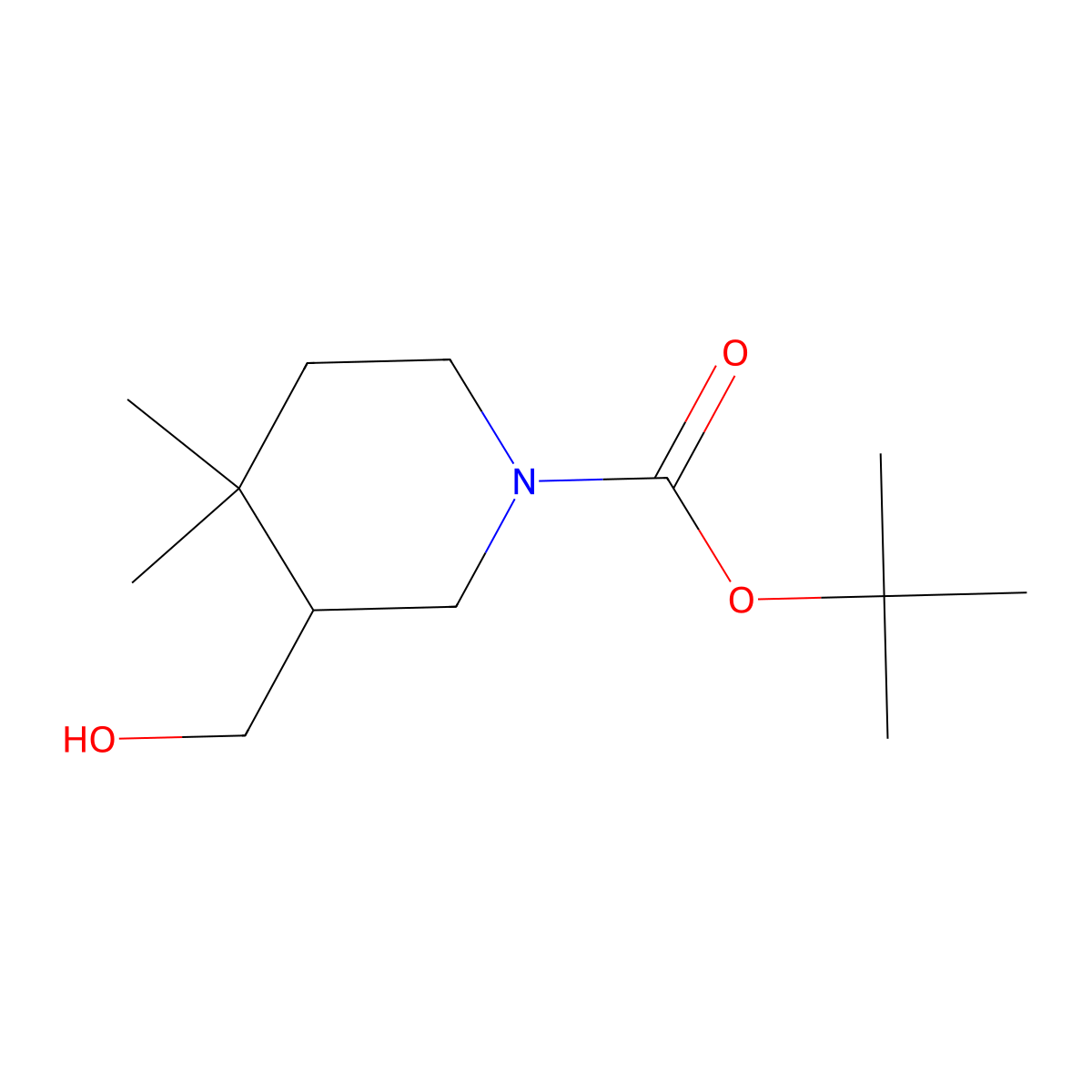 tert-Butyl 3-(hydroxymethyl)-4,4-dimethylpiperidine-1-carboxylate molecular structure, CAS 2174008-14-9