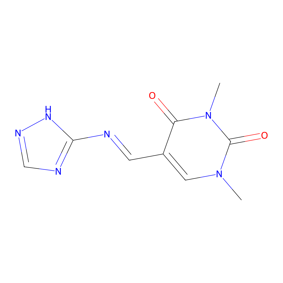 1,3-dimethyl-5-[(1E)-[(1H-1,2,4-triazol-5-yl)imino]methyl]-1,2,3,4-tetrahydropyrimidine-2,4-dione molecular structure, CAS 2174011-33-5