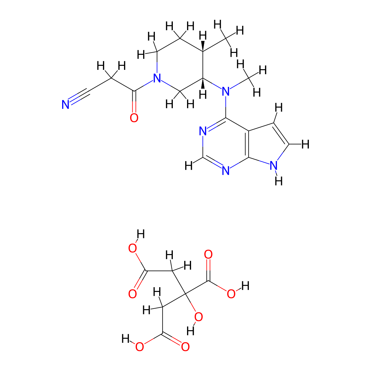 2-hydroxypropane-1,2,3-tricarboxylicacid;3-[(3S,4S)-4-methyl-3-[methyl({7H-pyrrolo[2,3-d]pyrimidin-4-yl})amino]piperidin-1-yl]-3-oxopropanenitrile molecular structure, CAS 2174011-55-1