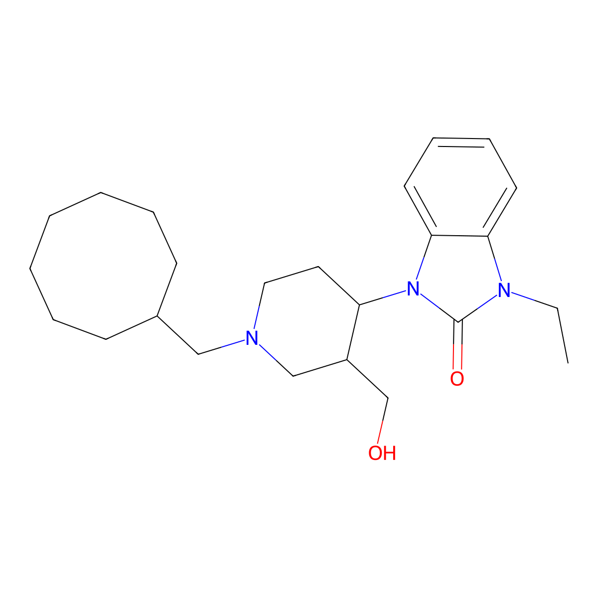 1-((3R,4R)-1-(Cyclooctylmethyl)-3-(hydroxymethyl)-4-piperidinyl)-3-ethyl-1,3-dihydro-2H-benzimidazol-2-one molecular structure, CAS 217461-40-0