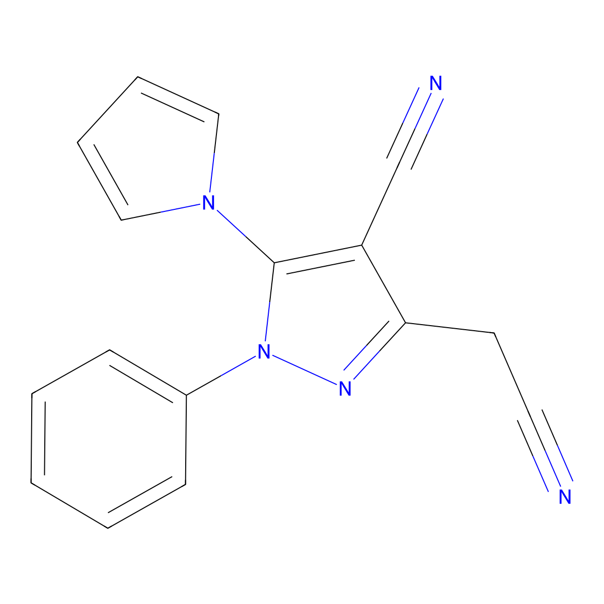3-(cyanomethyl)-1-phenyl-5-(1H-pyrrol-1-yl)-1H-pyrazole-4-carbonitrile molecular structure, CAS 217462-07-2